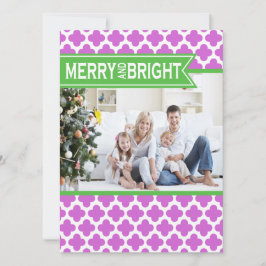Funky Lila Green Quatrefoil Holiday Flat Card Feiertagskarte