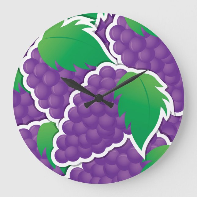 Funky lila Trauben Große Wanduhr (Vorderseite)
