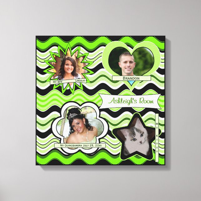 Funky Lime Green, Black, White Foto Wall Leinwanddruck (Vorderseite)