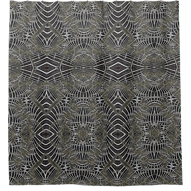 Funky Lines Mirrored Fraktal Tribal Style Muster Duschvorhang (Vorderseite)