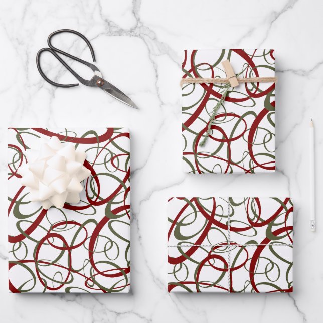 Funky loops cranberry loden Weihnachten jedes Mal Geschenkpapier Set (Vorderseite)