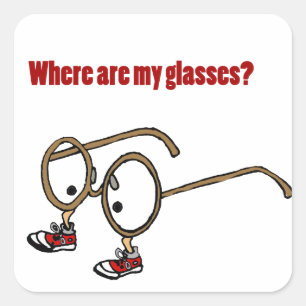 Funky Lost Eyeglasses Cartoon Quadratischer Aufkleber