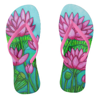 Funky Lotus Blume Custom Adult, Slim Straps Flip Flops