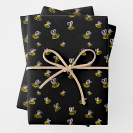 Funky lustige Hummeln auf schwarz Geschenkpapier Set