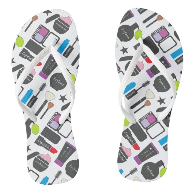 Funky Makeup Collage Pattern Flip Flops (Fußbett)