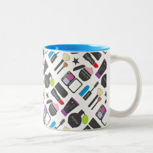 Funky Makeup Collage Pattern Zweifarbige Tasse
