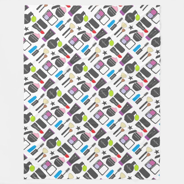 Funky Makeup Cosmetics Collage Pattern Fleecedecke (Vorderseite)