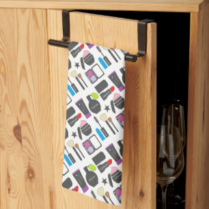 Funky Makeup Cosmetics Collage Pattern Geschirrtuch