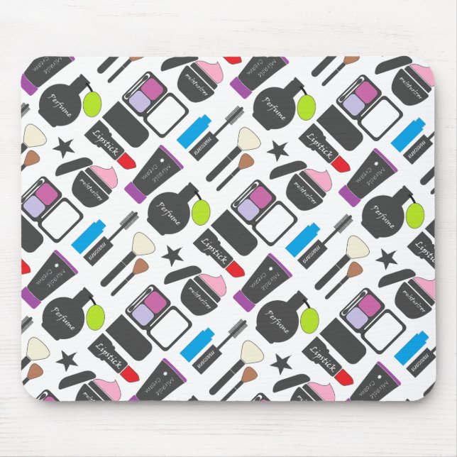 Funky Makeup Cosmetics Collage Pattern Mousepad (Vorne)
