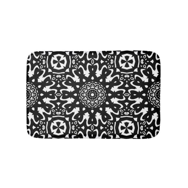 Funky Mandala Black+White Pattern Bath Mat Badematte (Vorderseite)