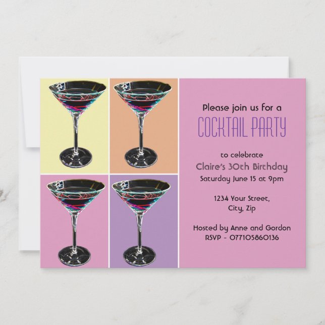 Funky Martini Cocktail Party Einladung (Vorderseite)