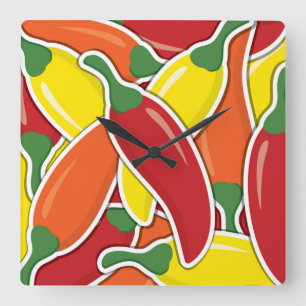 Funky Mixed Chili Paprikaschoten Quadratische Wanduhr