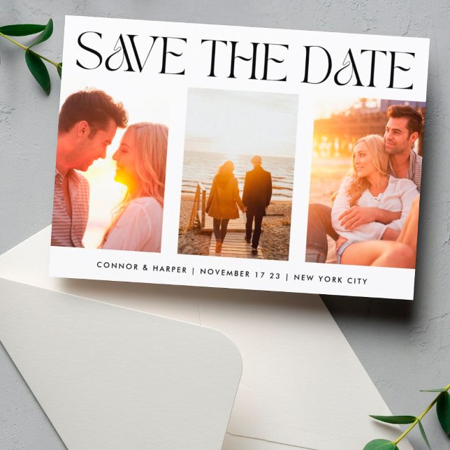 FUNKY MODERN TEXT | Drei Fotos Save The Date (Von Creator hochgeladen)