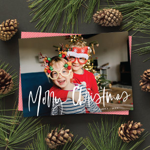 Funky Modern White Calligraphy Script Foto Feiertagskarte