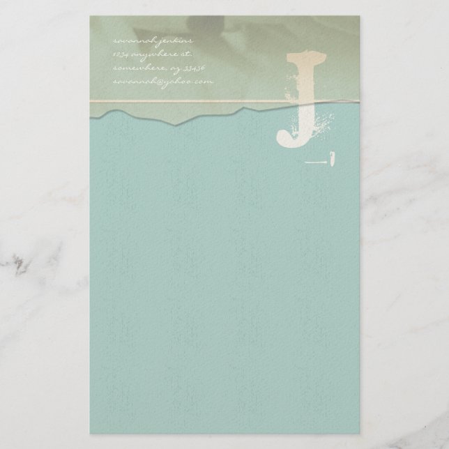 Funky Monogram Stationery Rose Petal Aqua Blue Briefpapier (Vorderseite)