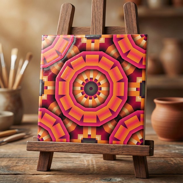 Funky Mosaic Geometric Orange und Pink Backsplash Fliese (Von Creator hochgeladen)