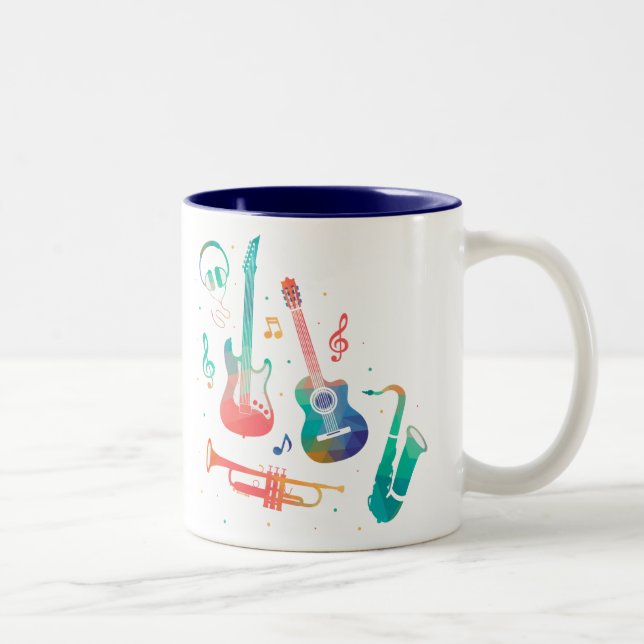Funky Music - farbenfrohe Musikinstrumente Zweifarbige Tasse (Rechts)