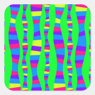 Funky Neon Colors Retro Modernes Muster Psychedeli Quadratischer Aufkleber