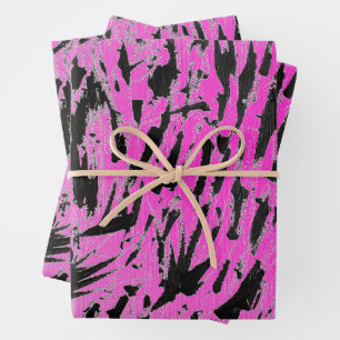 Funky Neon Pink und Black Print Geschenkpapier Set