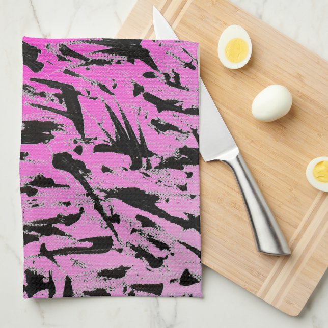 Funky Neon Pink und Black Print Geschirrtuch (Viertel Falte)