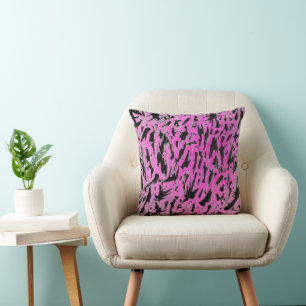 Funky Neon Pink und Black Print Kissen