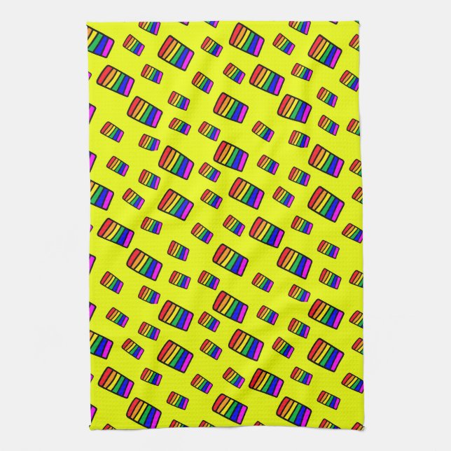 Funky Neon-Regenbogenblock-Muster Geschirrtuch (Vertikal)