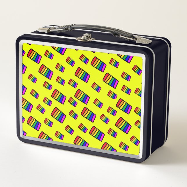 Funky Neon-Regenbogenblock-Muster Metall Brotdose (Vorderseite)