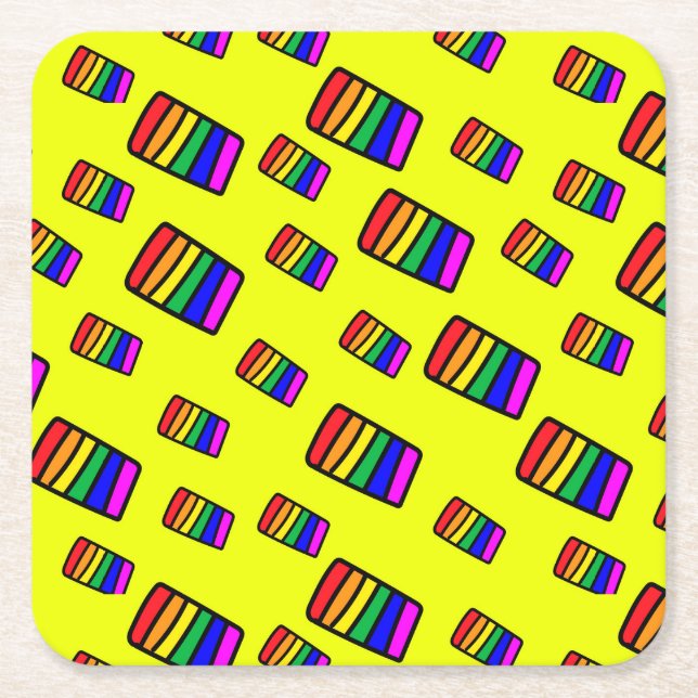 Funky Neon-Regenbogenblock-Muster Rechteckiger Pappuntersetzer (Vorderseite)