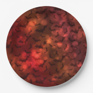 Funky Neon Spooky Bats Happy Halloween Paper Plate Pappteller