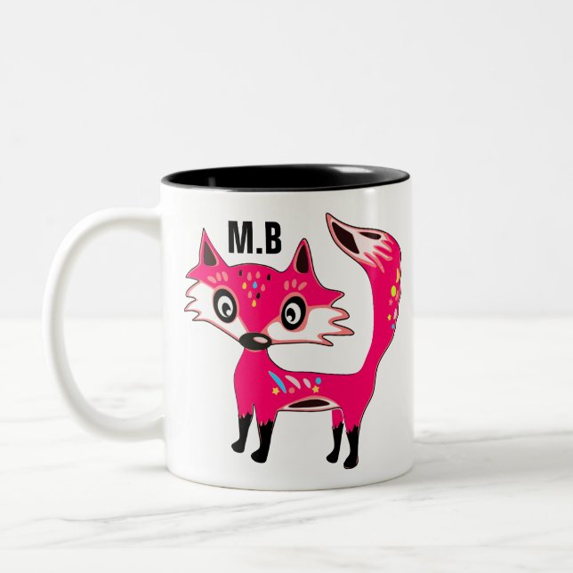 Funky Niedlich Pink Fox Monogramm Zweifarbige Tasse (Links)