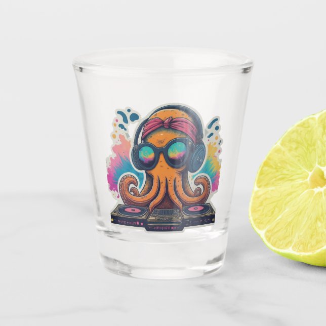 Funky Octopus DJ Schnapsglas (Vorderseite)