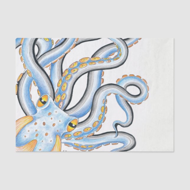 Funky Octopus Ink Blue Orange Seidenpapier (Vorderseite)