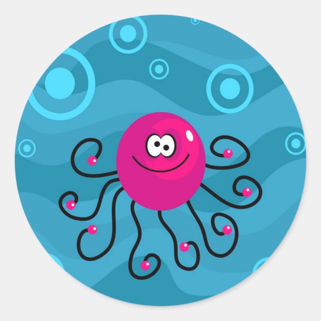 Funky Octopus Runder Aufkleber (Vorderseite)