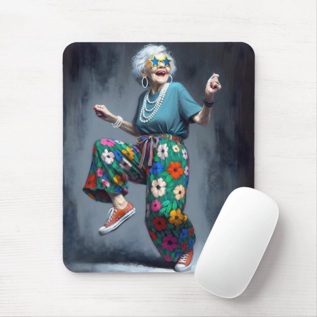 Funky Old Lady Dancing Mousepad (Mit Mouse)