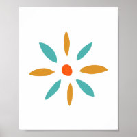 Funky Orange Blue Blume Mitte des Jahrhunderts