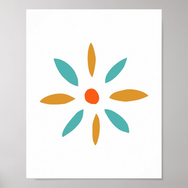 Funky Orange Blue Blume Mitte des Jahrhunderts Poster (Vorne)