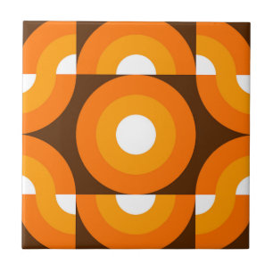 Funky Orange Brown Retro Circles Art Pattern Fliese