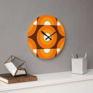 Funky Orange Brown Retro Circles Art Pattern Große Wanduhr
