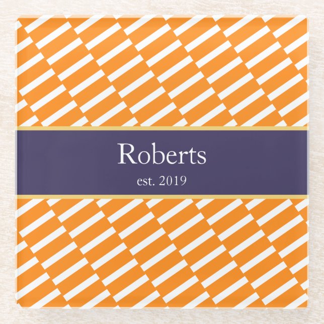 Funky Orange Pattern Family Name and Year Modern Glasuntersetzer (Vorderseite)