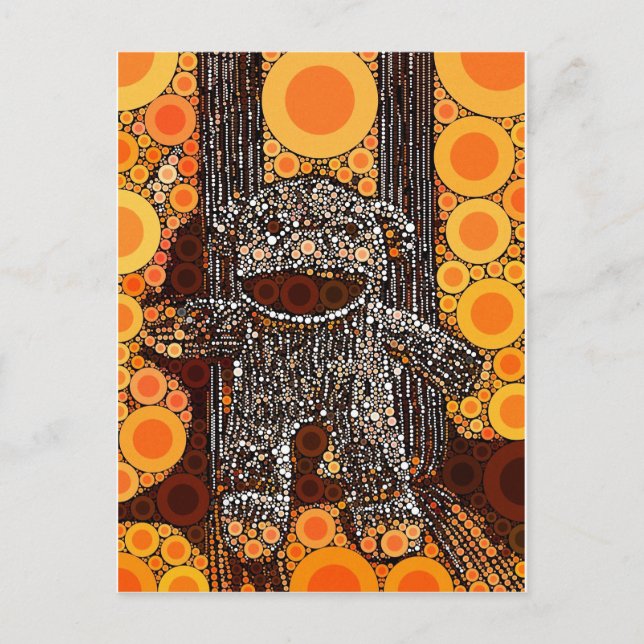 Funky Orange Sock Monkey Circles Bubbles Pop Art Postkarte (Vorderseite)