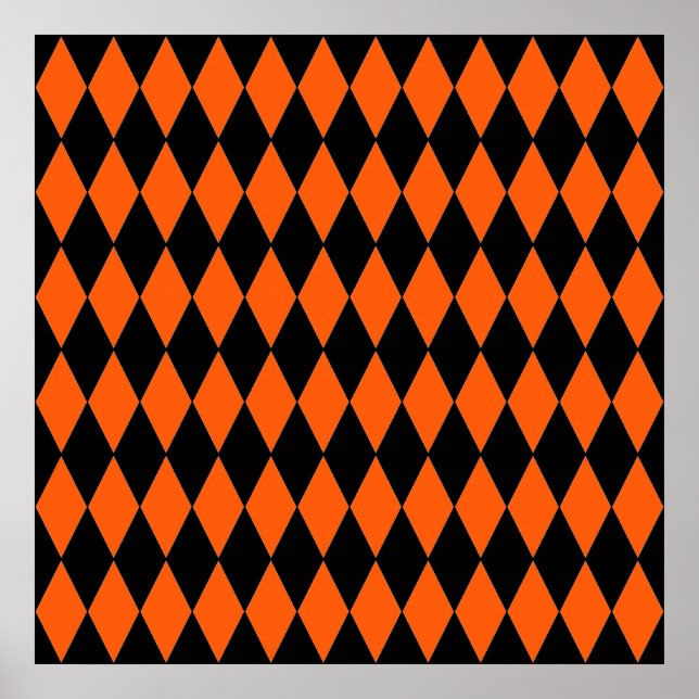 Funky Orange und Black Diamond Harlequin Pattern Poster (Vorne)