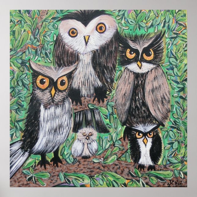 Funky Owls Akylic Art Poster (Vorne)