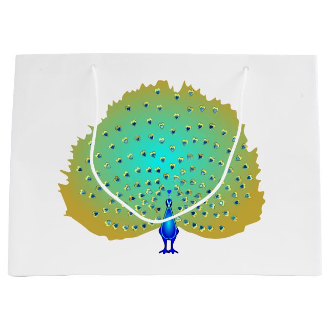 Funky Peacock Herzendesign Große Geschenktüte (Vorderseite)
