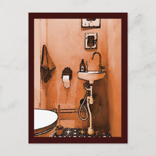 Funky Pfirsich-Badezimmer Postkarte