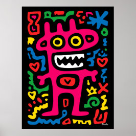 Funky Pink Alien - Neon Pop Art Quirky Monster Poster