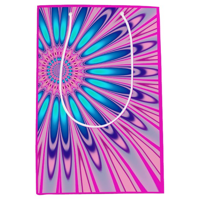 Funky Pink Blue Groovy Mittlere Geschenktüte (Vorderseite)