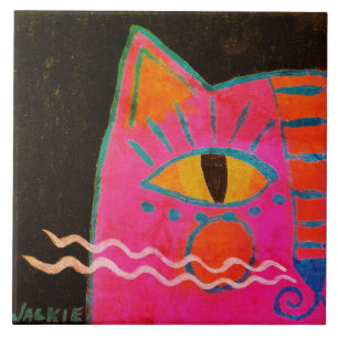 Funky Pink Cat Painting Fliese