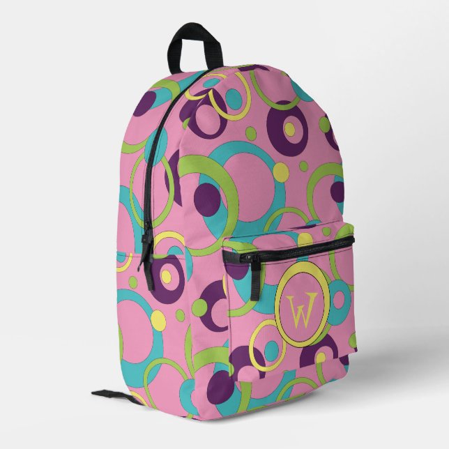 Funky Pink Circles Bedruckter Rucksack (Rückseitige Ecke links)