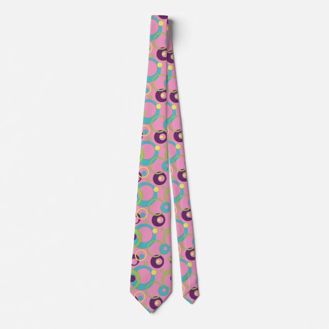 Funky Pink Circles Men Neck Tie Krawatte (Vorderseite)