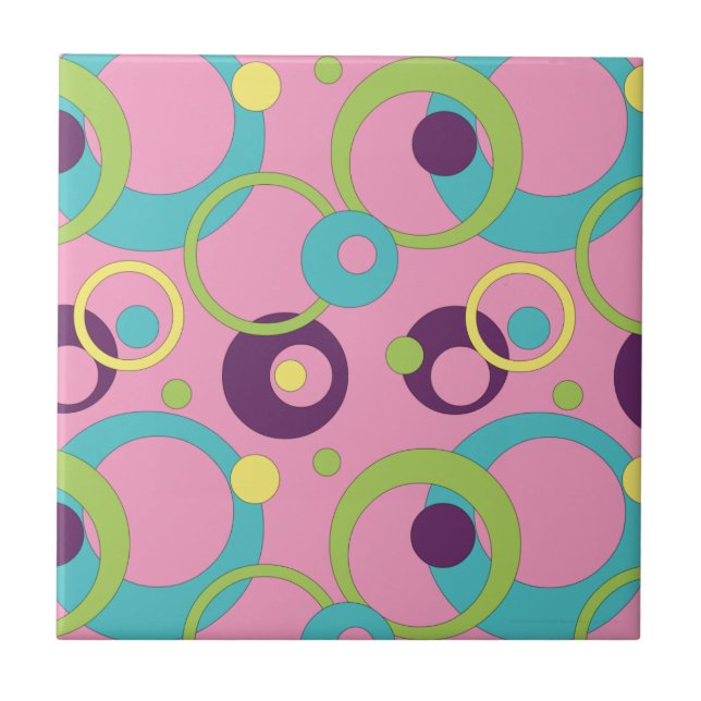 Funky Pink Circles Tile Fliese (Vorderseite)